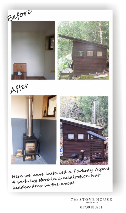 Parkray Aspect 4 Woodburning Stove With log store Supplied and installed by The Stove House, between Chichester and Haslemere. 01730 810931