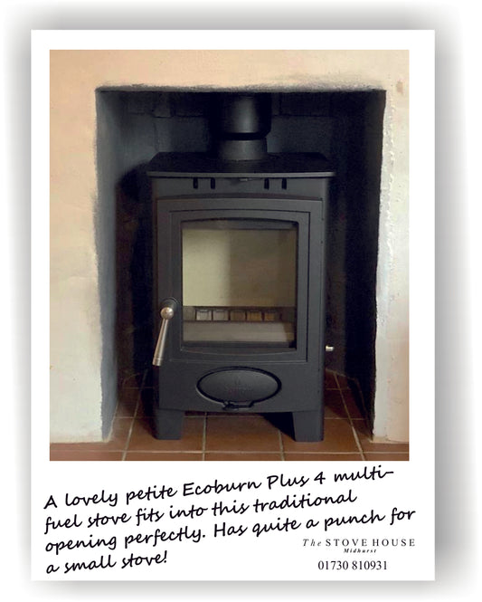 Arada Ecoburn Plus 4 Woodburning Stove Supplied and installed by The Stove House, between Chichester and Haslemere. 01730 810931