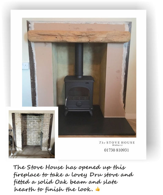 Dru 44 MF Stove Installation with Oak Beam & Slate Hearth