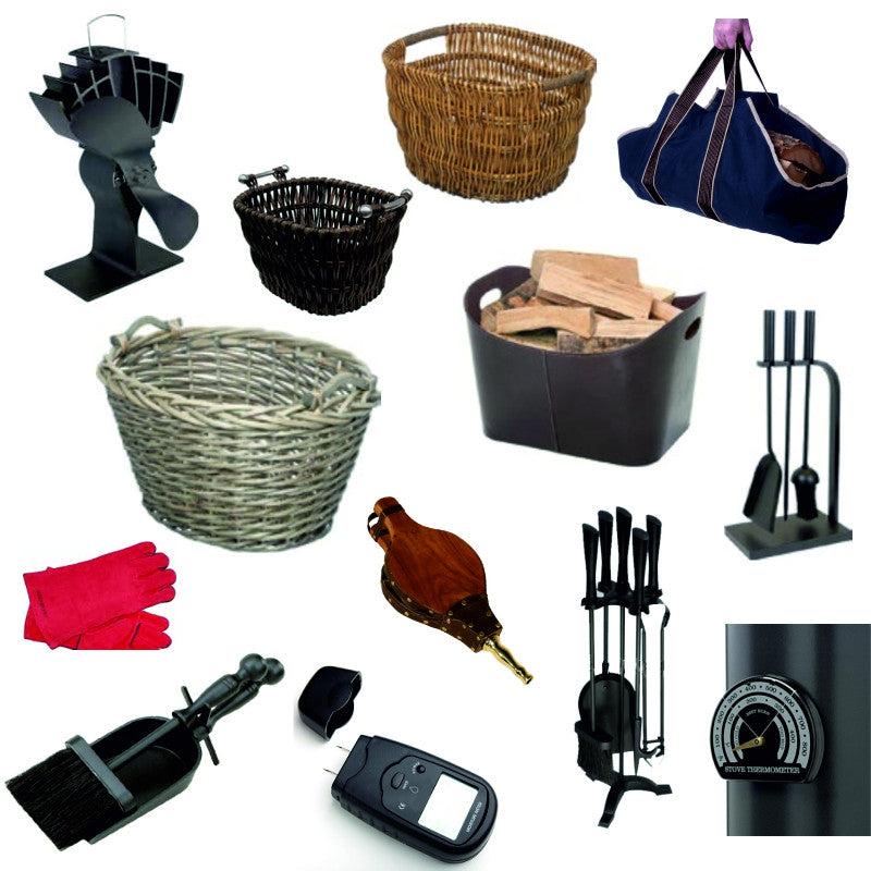 Woodburning Stove & Fireplace Accessories Baskets Spark Guards Fans