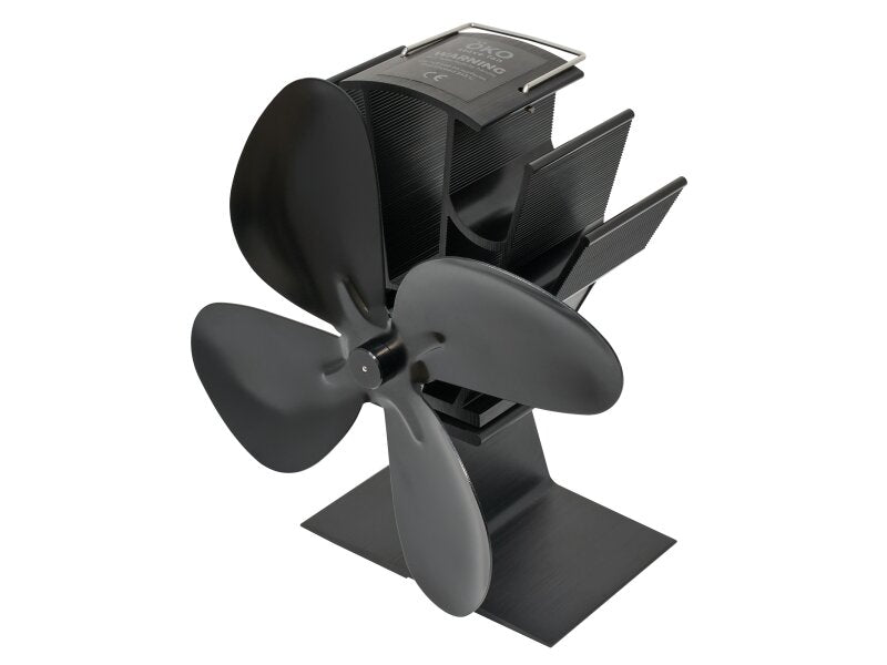 OKO heat powered stove fan is in black stands at just 199mm tall. No batteries or external power is required as creates its own energy from the heat of the stove and circulates the warm air around your room.