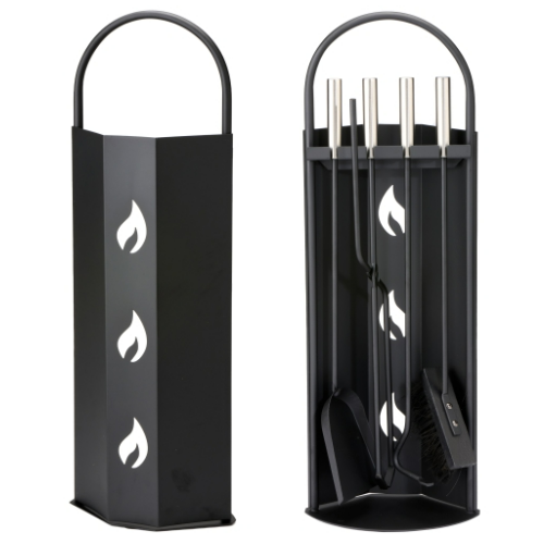 5-Piece Fireplace Companion Set Stainless Steel Handle 56 cm. Elegant fireplace companion set in black with an eye-catching look at The Stove House Ltd. West Sussex.