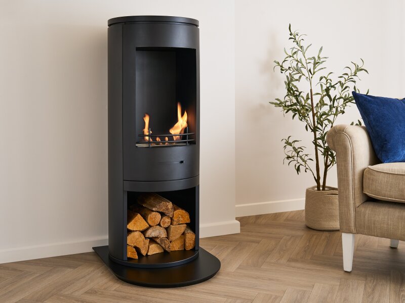 Adam Double Sided Curved Stove Hearth in Black