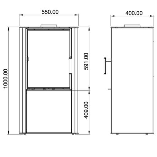 ACR Osprey 5 eVe with Log Store Base. With its modern design, enhanced by a beautiful, curved black glass door, all Osprey Stoves are Eco Design Ready & DEFRA approved at The Stove House Ltd. West Sussex.