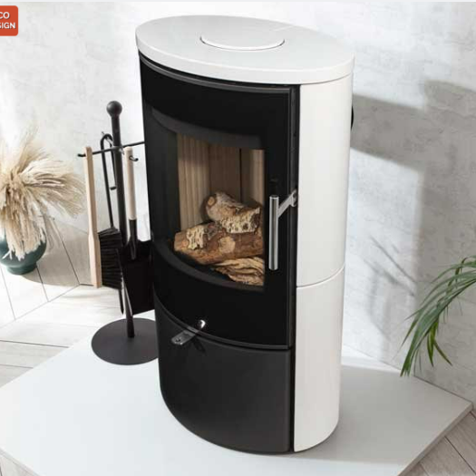 Arada Lagom 4 Series 2 - Ceramic White 4kW Ecodesign Ready wood burning stove with a curved glass door at The Stove House Ltd. West Sussex.