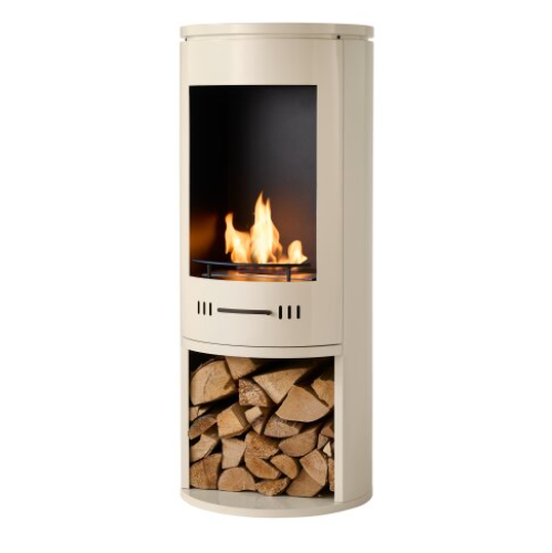 Barilo Cylindrical Bioethanol Stove in Cream that burns bioethanol fuel and means it doesn't need a flue or chimney. Available at The Stove House Ltd. West Sussex.