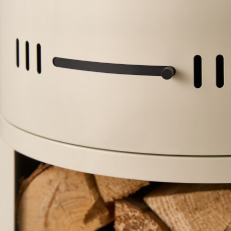 Barilo Cylindrical Bioethanol Stove in Cream that burns bioethanol fuel and means it doesn't need a flue or chimney. Available at The Stove House Ltd. West Sussex.
