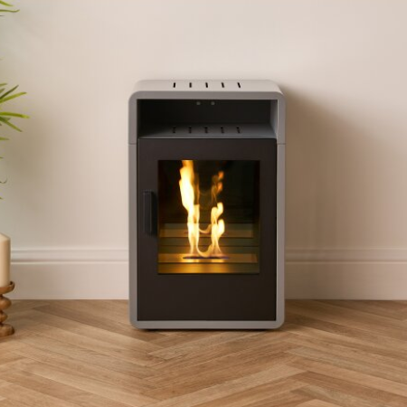 Bellini - Bioethanol Modern Stove burning bio ethanol eco fuel, which means it doesn't need a chimney. Available at The Stove House Ltd. West Sussex.