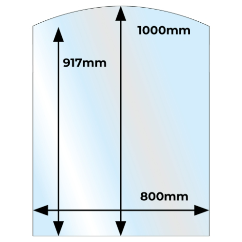Clear Curved Glass Hearth - 1000 mm x 800 mm x 12 mm. Constructed in tempered clear glass for wood and bioethanol stoves at The Stove House Ltd. West Sussex