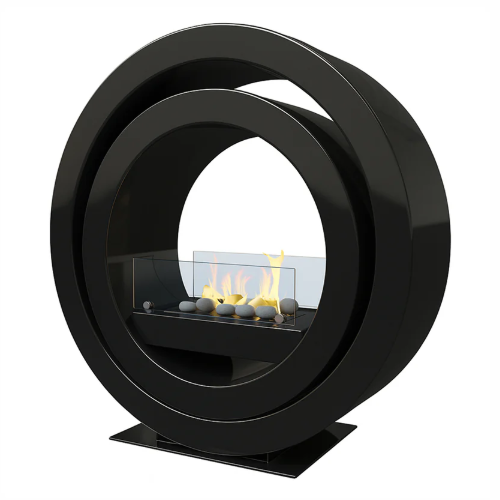 Imagin Fires Globus Black Bioethanol Fire. A Freestanding bioethanol fire with a gorgeous contemporary circular design and no flue required at The Stove House Ltd. West Sussex.