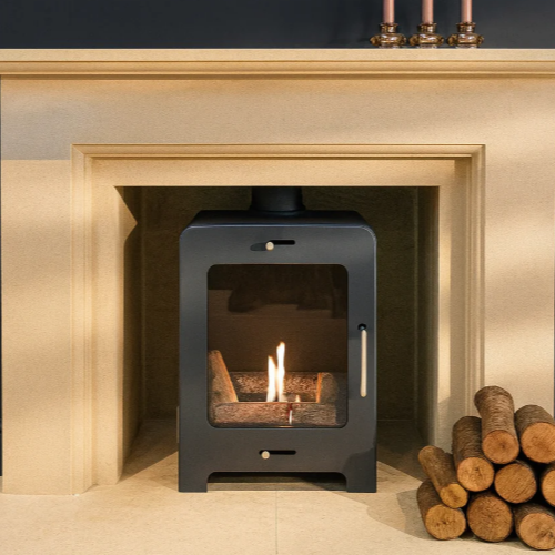 Imagin Fires Moritz small contemporary bioethanol stove in grey finish. No flue required at The Stove House Ltd. West Sussex.