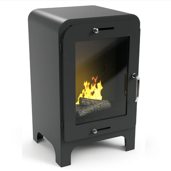 Imagin Fires Moritz small contemporary bioethanol stove in grey finish. No flue required at The Stove House Ltd. West Sussex.