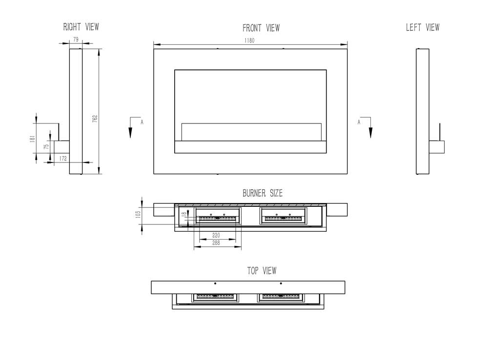 The London Bioethanol Modern Stove Measurements - The Stove House 01730 810931