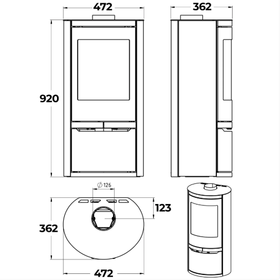 Mi-Fires Ovale LD-Low Door Wood Stove. 5kW - ECODesign 2022 Wood Burning Stove. 82.9% Efficiency, A+ Energy Rating, Smoke Control Area Exempt at The Stove House Ltd. West Sussex.