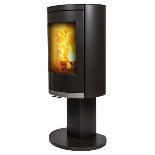 Mi-Fires Ovale P - Tall on Pedestal Wood Stove. 5kW - ECODesign 2022 Wood Burning Stove. 82.9% Efficiency, A+ Energy Rating, Smoke Control Area Exempt at The Stove House Ltd. West Sussex.