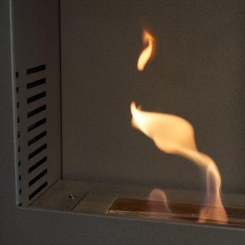 An OKO S4 BIOETHANOL STOVE £483.99 that burns Bio ethanol fuel. Its a flueless traditional woodburner style fire with a large glass door and tacery on it. The flames produce 3kW in heat and looks very cosy and inviting. It has No chimney or flue as one isn't needed and its from The Stove House