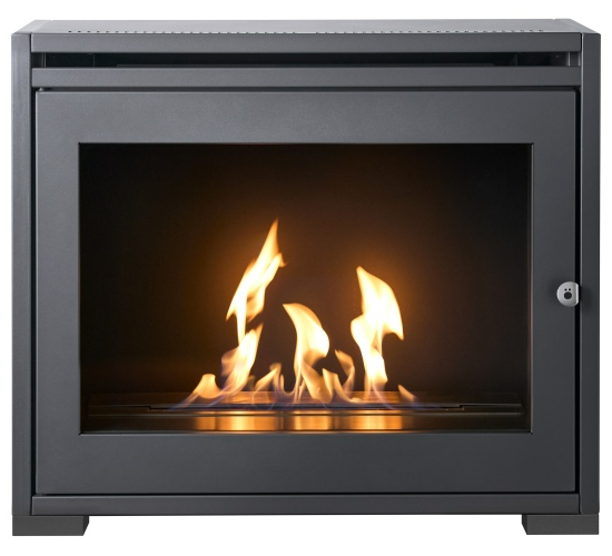 OKO S6 - Modern Freestanding Bioethanol Stove in Charcoal Grey that burns eco fuel, which means it doesn't need a chimney at The Stove House Ltd. West Sussex.