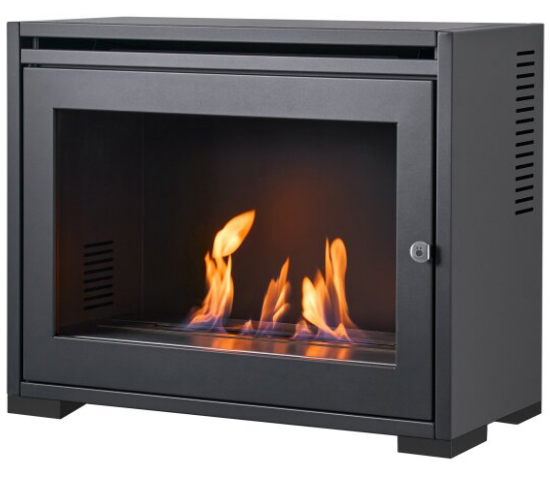 OKO S6 - Modern Freestanding Bioethanol Stove in Charcoal Grey that burns eco fuel, which means it doesn't need a chimney at The Stove House Ltd. West Sussex.