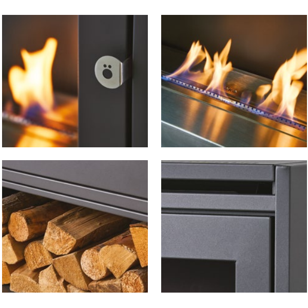 OKO S6 - Modern Freestanding Bioethanol Stove in Charcoal Grey that burns eco fuel, which means it doesn't need a chimney at The Stove House Ltd. West Sussex.