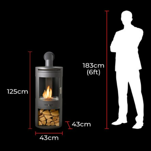 The OKO S7 bio ethanol panoramic stove in charcoal grey offers the brilliance of a real, open flame system for up to 8 hours. A heat output of up to 3kW. No direct flue or chimney required at The Stove House Ltd. West Sussex.