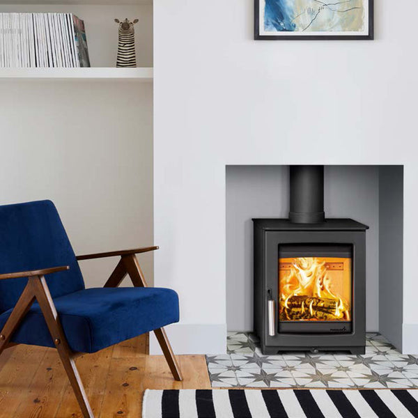 Hunter Parkray Aspect 4 Woodburning Stove picture. Small compact woodburner modern with chrome handle image- The Stove House