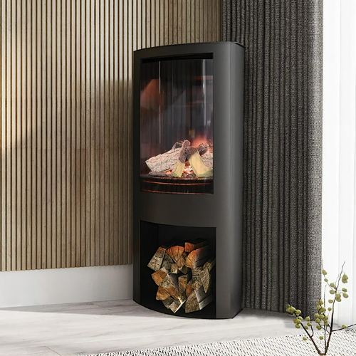 Evonic Halden Evoflame Electric Stove with Log Store and Large Glass at The Stove House Ltd.