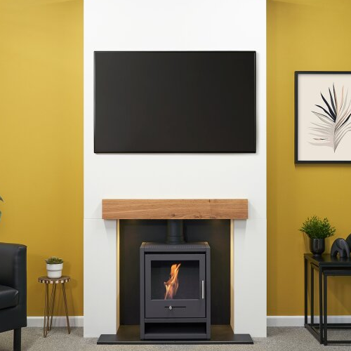 Acantha Pre-Built Media Wall 1 with OKO S1 Bioethanol Stove - Charcoal Grey at the Stove House Ltd, West Sussex, Surrey, Hampshire, Free Delivery to UK mainland