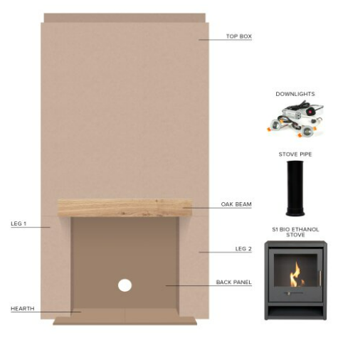 Acantha Pre-Built Media Wall 1 with OKO S1 Bioethanol Stove - Charcoal Grey at the Stove House Ltd, West Sussex, Surrey, Hampshire, Free Delivery to UK mainland