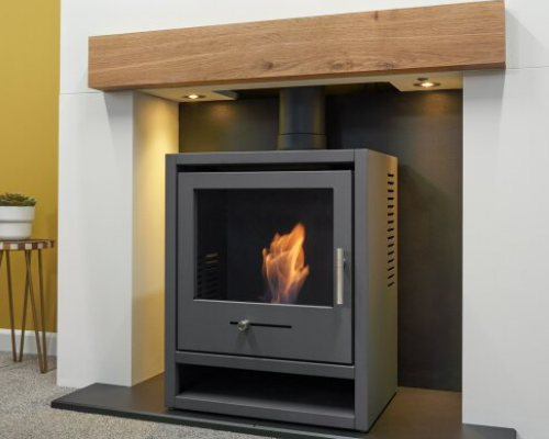 Acantha Pre-Built Media Wall 1 with OKO S1 Bioethanol Stove - Charcoal Grey at the Stove House Ltd, West Sussex, Surrey, Hampshire, Free Delivery to UK mainland