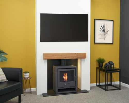 Acantha Pre-Built Media Wall 1 with OKO S1 Bioethanol Stove - Charcoal Grey at the Stove House Ltd, West Sussex, Surrey, Hampshire, Free Delivery to UK mainland