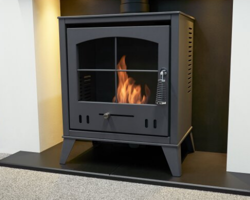 Acantha Pre-Built Media Wall 1 with OKO S2 Bioethanol Stove - Charcoal Grey. OKO S1, OKO S2, OKO S3, OKO S4, OKO S5 at The Stove House Ltd.