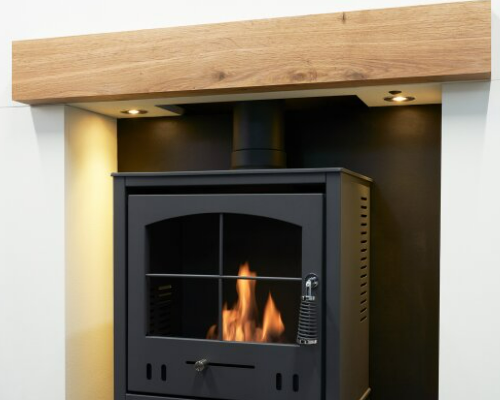 Acantha Pre-Built Media Wall 1 with OKO S2 Bioethanol Stove - Charcoal Grey. OKO S1, OKO S2, OKO S3, OKO S4, OKO S5 at The Stove House Ltd.