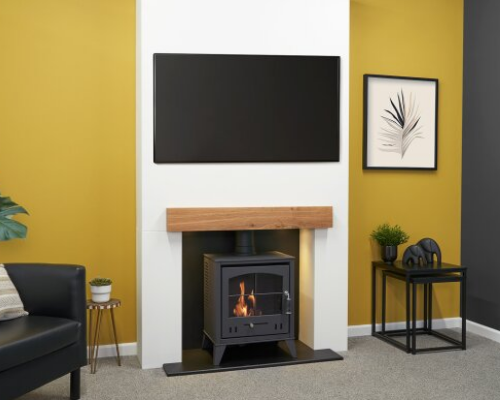 Acantha Pre-Built Media Wall 1 with OKO S2 Bioethanol Stove - Charcoal Grey. OKO S1, OKO S2, OKO S3, OKO S4, OKO S5 at The Stove House Ltd.