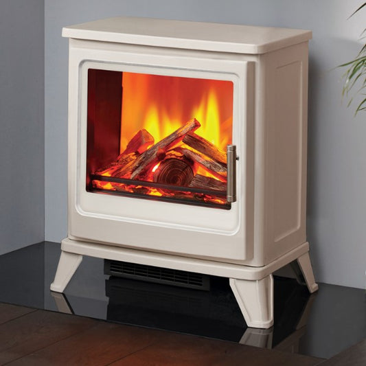 Solution Blackthorn Classic Cream Electric Stove.  With captivating flame patterns and a real log fuel bed, this 2kW electric stove is at The Stove House Ltd. West Sussex.