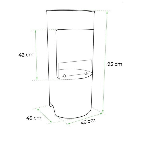 ScandiFlames Montgomery black half glass open fronted free standing bioethanol stove fire measurements from your local bio ethanol fireplace showroom, The Stove House 01730 810931