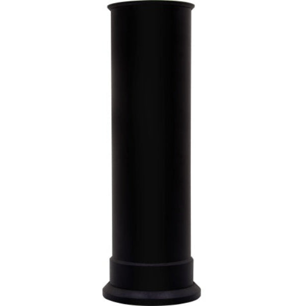Straight length black artificial fake ABS plastic flue pipe for OKO bioethanol fires bio ethanol stove with a visible real fire flame, featuring a tempered safety glass front and a plastic fake flue pipe
