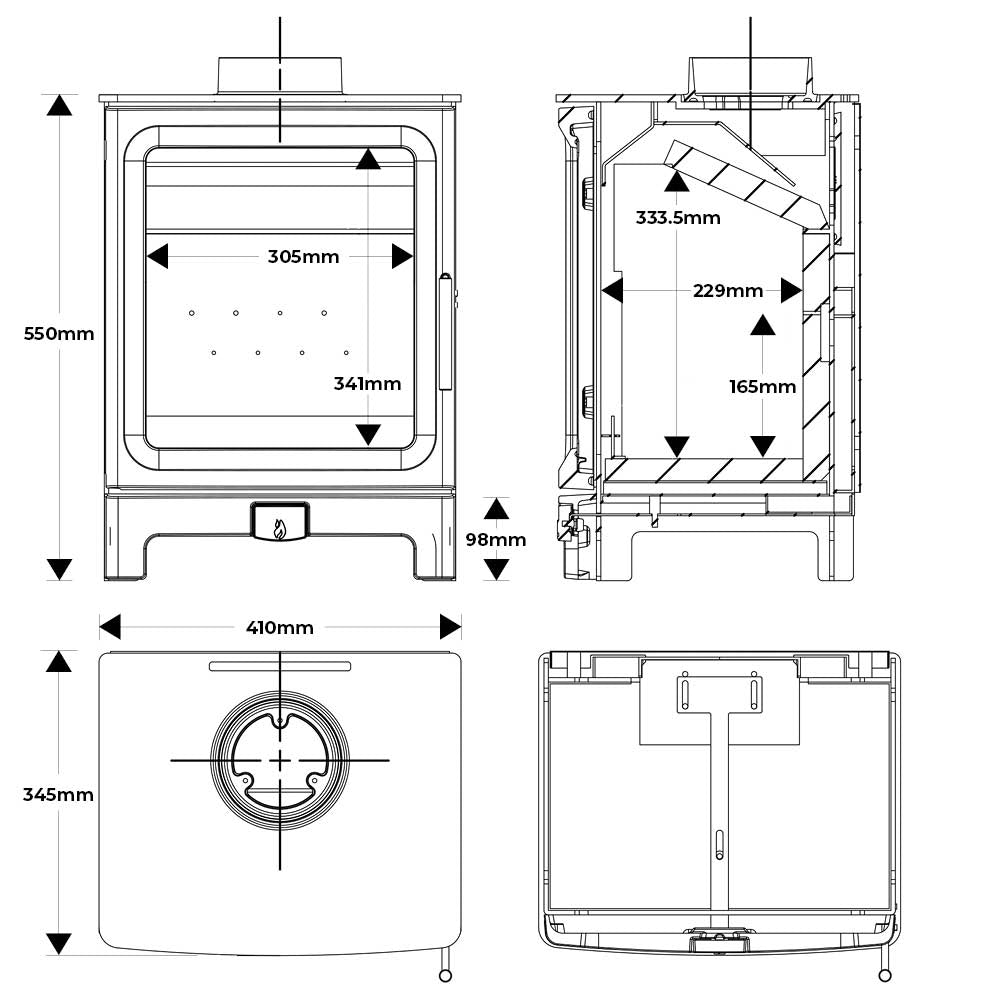 Mi-Fires Medium FireCracker 5kW Wood Stove. ECODesign 2022, Smoke Control Area Exempt, 85.1% Efficient, A+ Energy Rating at The Stove House Ltd. West Sussex