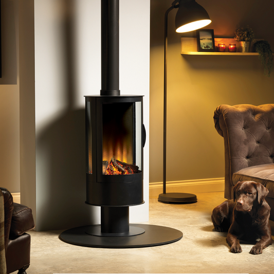 Capital Solution SLE42s Etronic Electric Stove Package. Luxury cylindrical electric stove features side windows with a 900W-1800W heat output at The Stove House Ltd. West Sussex.