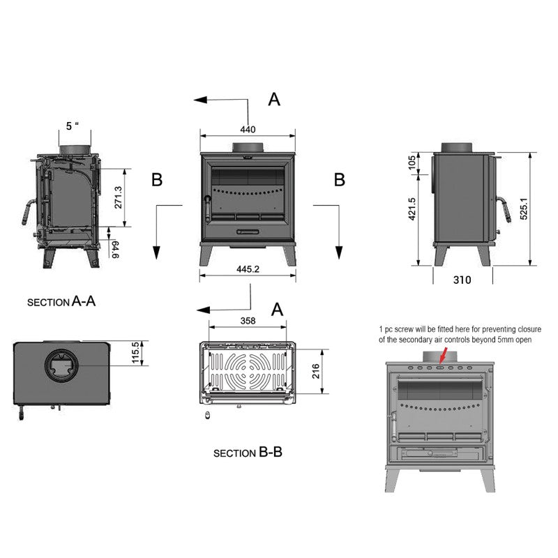 Cedar 5kW Widescreen - The Stove House 01730 810931