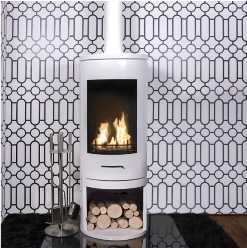 White Modern Cylinder Bioethanol Stove - The Stove House Midhurst Nr Chichester West Sussex
