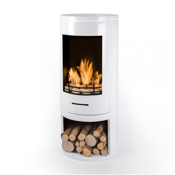 White Modern Cylinder Bioethanol Stove - The Stove House Midhurst Nr Chichester West Sussex