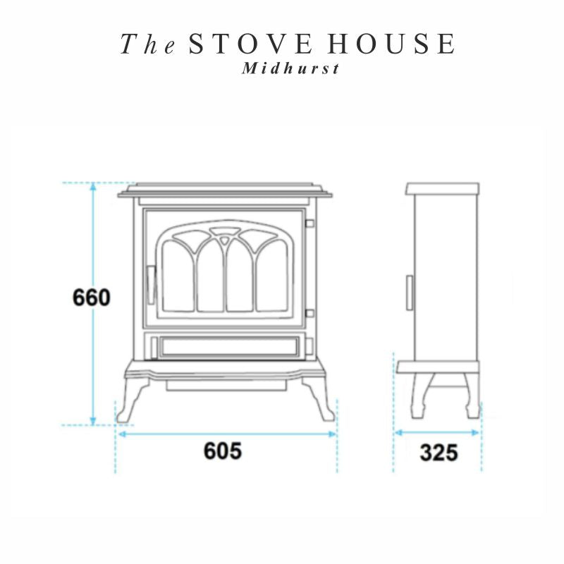 Bemodern Broseley Cast Iron Canterbury Best Effect Electric Traditional Stove with lattice patterned door on display at The Stove House