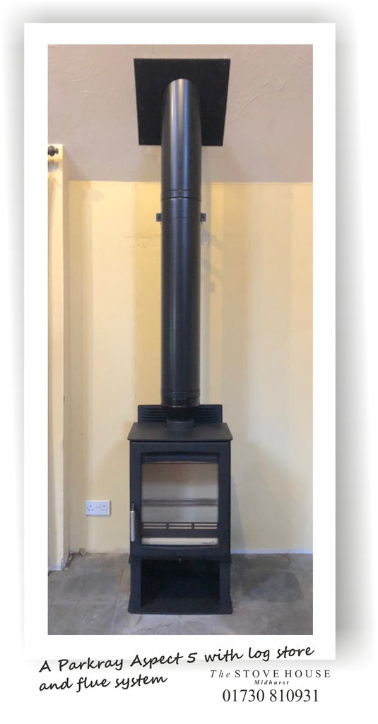 Parkray Aspect 5 Log Store Woodburning Stove with Black Flue System