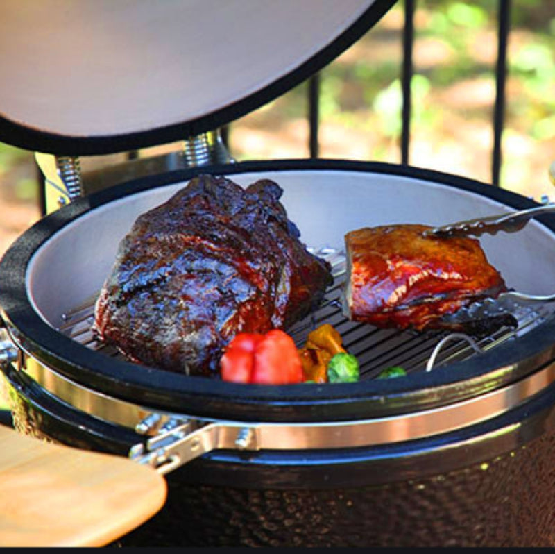 Kamado Grill divide and conquer split level cooking on a 18" 21" & 23" BBQ from The Stove House your local stove and fire shop 01730 810931