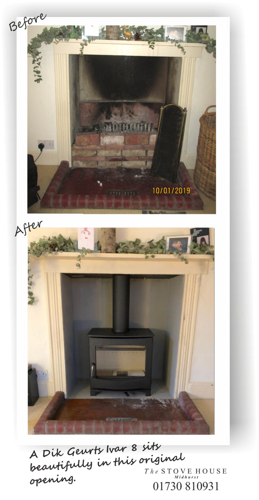 Dik Geurts Ivar 8 Low 8 Woodburning Stove Supplied and installed by The Stove House, between Chichester and Haslemere. 01730 810931