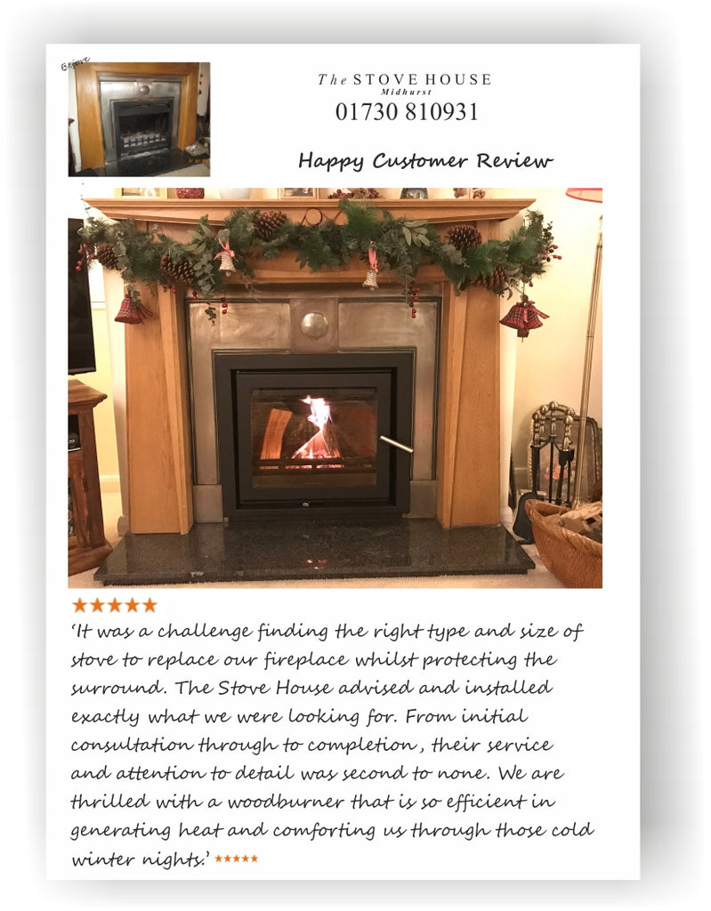 Jetmaster 60i Inset Wood Stove With Wooden Fireplace Surround Dressed Ready For Christmas