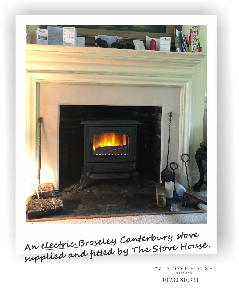 Broseley Canterbury Cast Iron Electric Stove Supplied and installed by The Stove House, between Chichester and Haslemere. 01730 810931