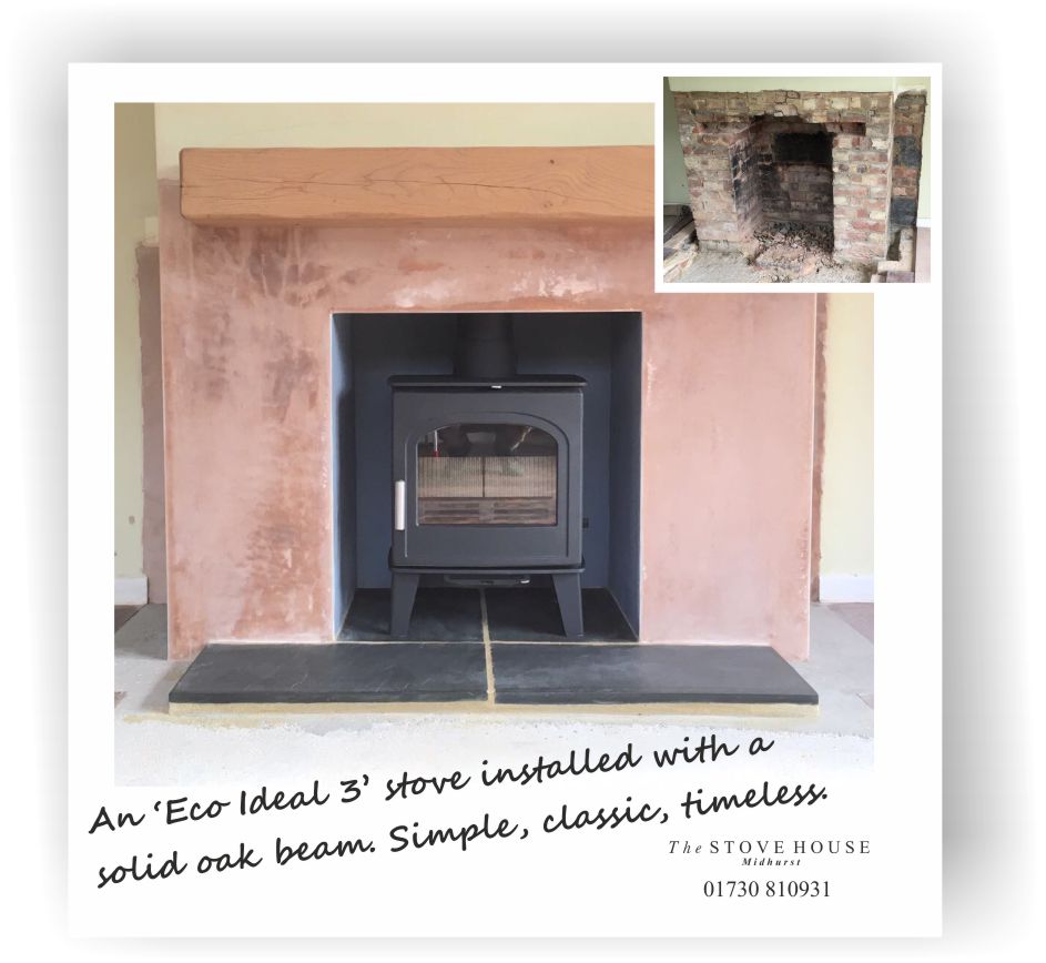Installation of an Eco Ideal 3 Multi Fuel Stove with Oak Beam