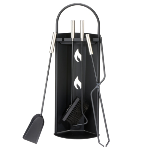 Red 5-Piece Fireplace Companion Set Stainless Steel Handle 56 cm.  Elegant fireplace companion set in powder-coated red finish with an eye-catching look at The Stove House Ltd. West Sussex.