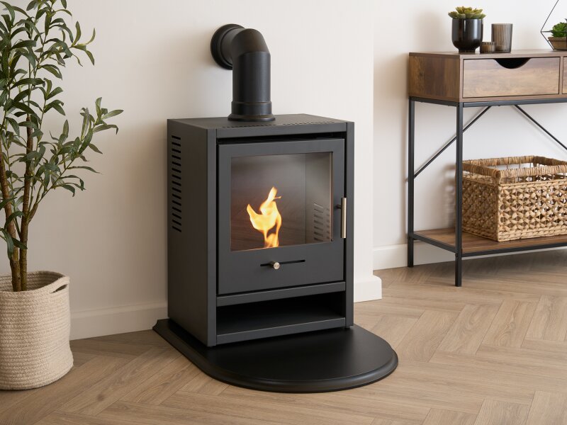 Adam Double Sided Curved Stove Hearth in Black